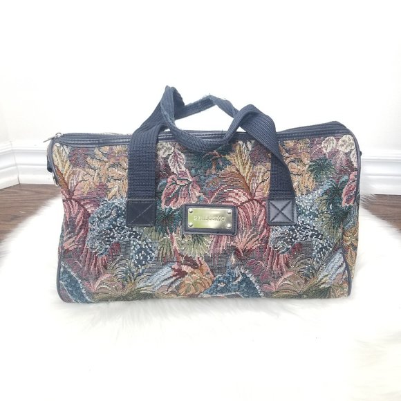 Bellissimo Vintage Palm Tropical Pattern Weekend CarryOn Retro Duffle Bag Travel - Picture 1 of 8